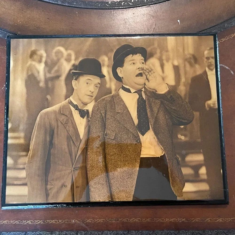 VINTAGE LAUREL & Hardy Framed Laquered Photo
